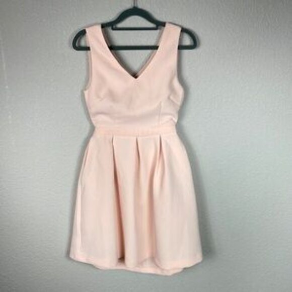 Suncoo Paris Button Back Cut Out Mini Dress Blush Peach Fit Flare Sz T0 XS - Picture 2 of 9
